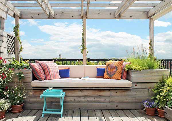 add a comfy bench to your balcony