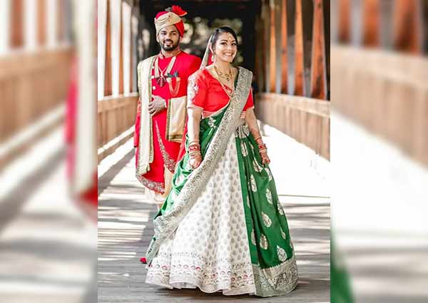 lehenga with pop and neutral contrast