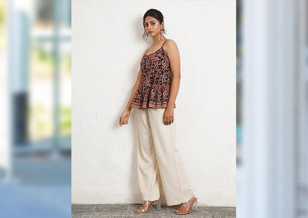 Kalamkari Sleeveless Tops with Textured Trousers